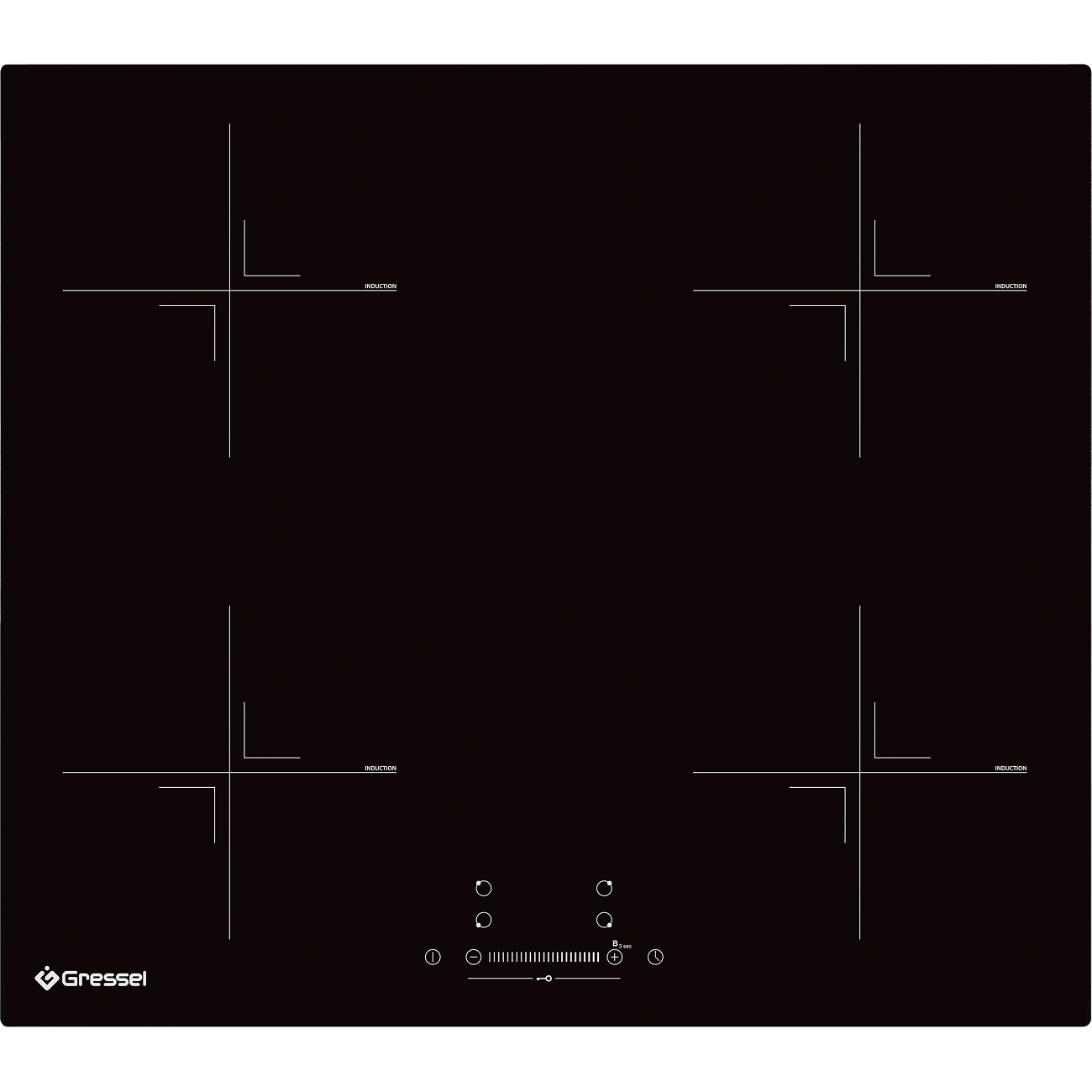Встраиваемая индукционная варочная панель GRESSEL U60I74S001, 60 см, 7000Вт, сенсорное управление Slider control, блокировка, защита от перегрева, датчик наличия посуды, таймер