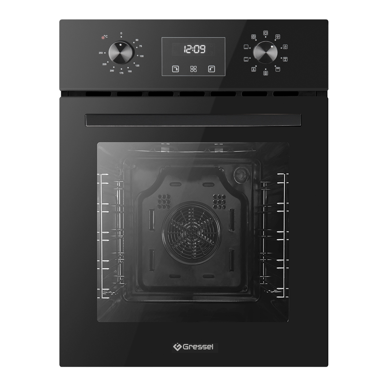 Встраиваемый духовой шкаф GRESSEL U4ES59000 45см, 9 режимов, 50л, конвекция, двойной гриль, тройное стекло, доводчик дверцы, таймер