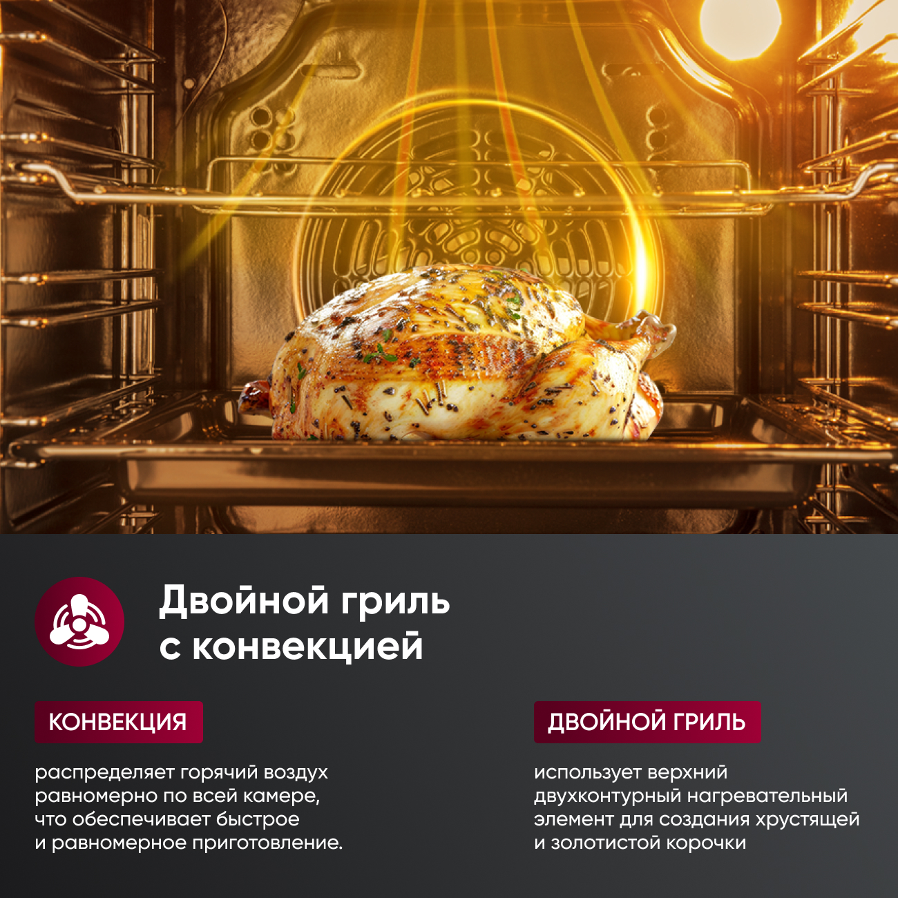 Встраиваемый духовой шкаф Gressel U6EC69110, 60см, 9 режимов работы, двойной гриль, 3D конвекция, режим разморозки + противень Wellfry