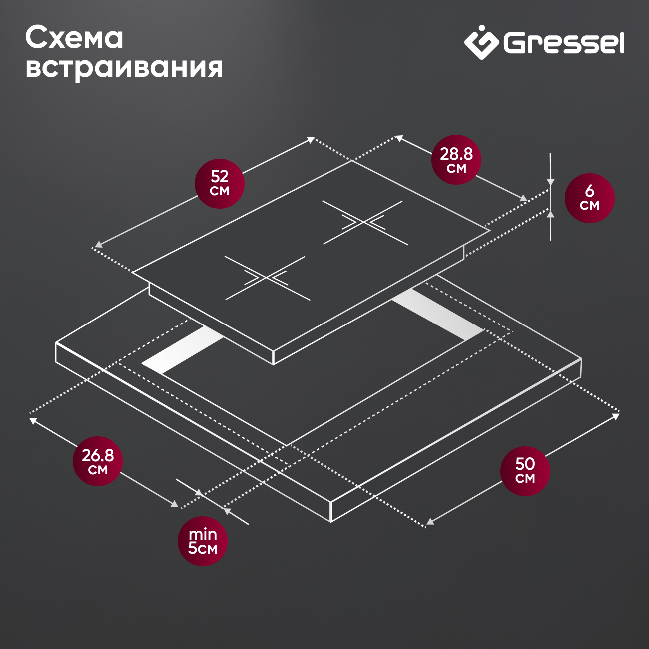 Встраиваемая индукционная варочная панель Gressel U30I72S000, 30 см, 3500Вт, сенсорное управление Touch Control, датчик наличия посуды, блокировка, таймер