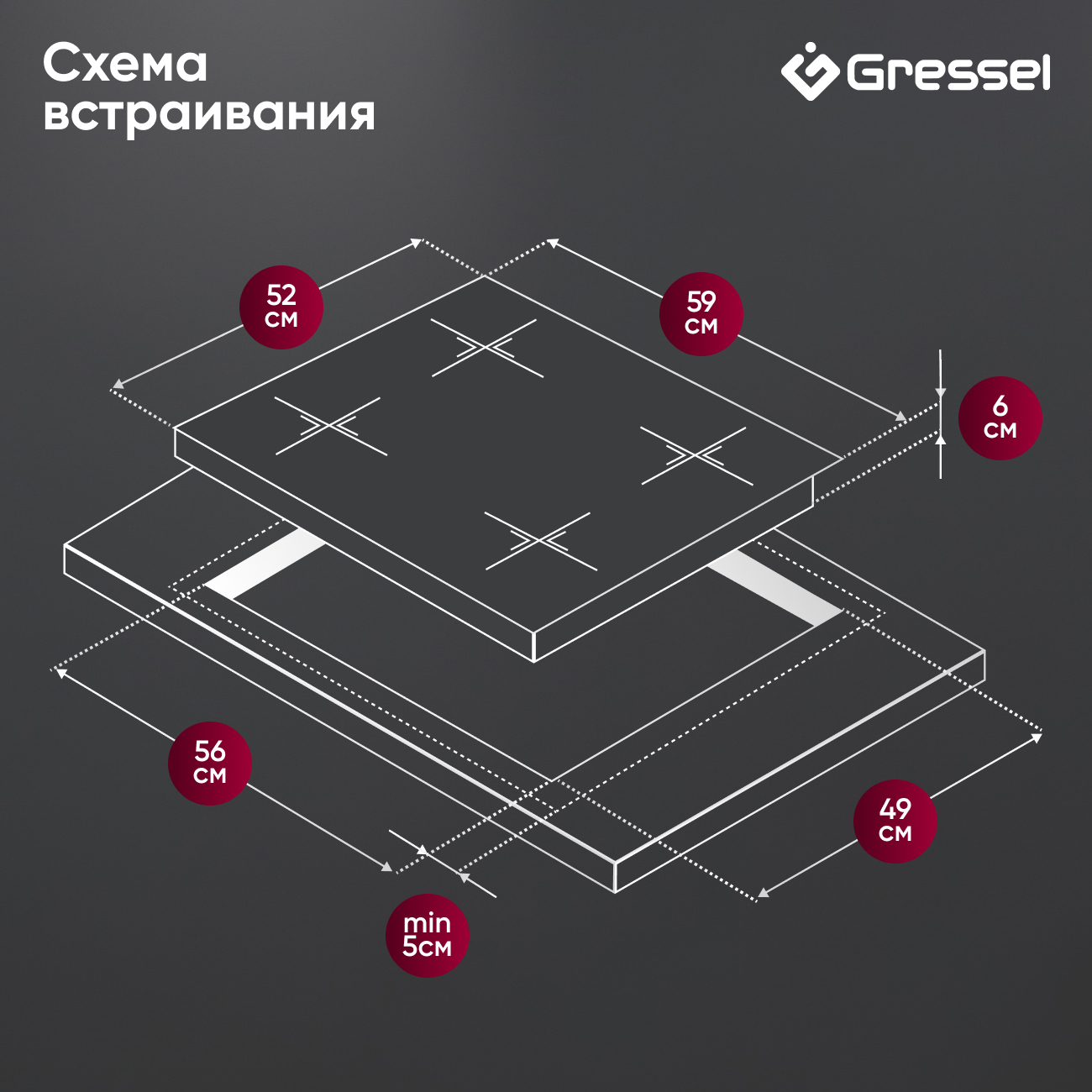 Комплект бытовой техники GRESSEL U66I69M84S01 (духовой шкаф 60см и варочная панель индукционная 60см)