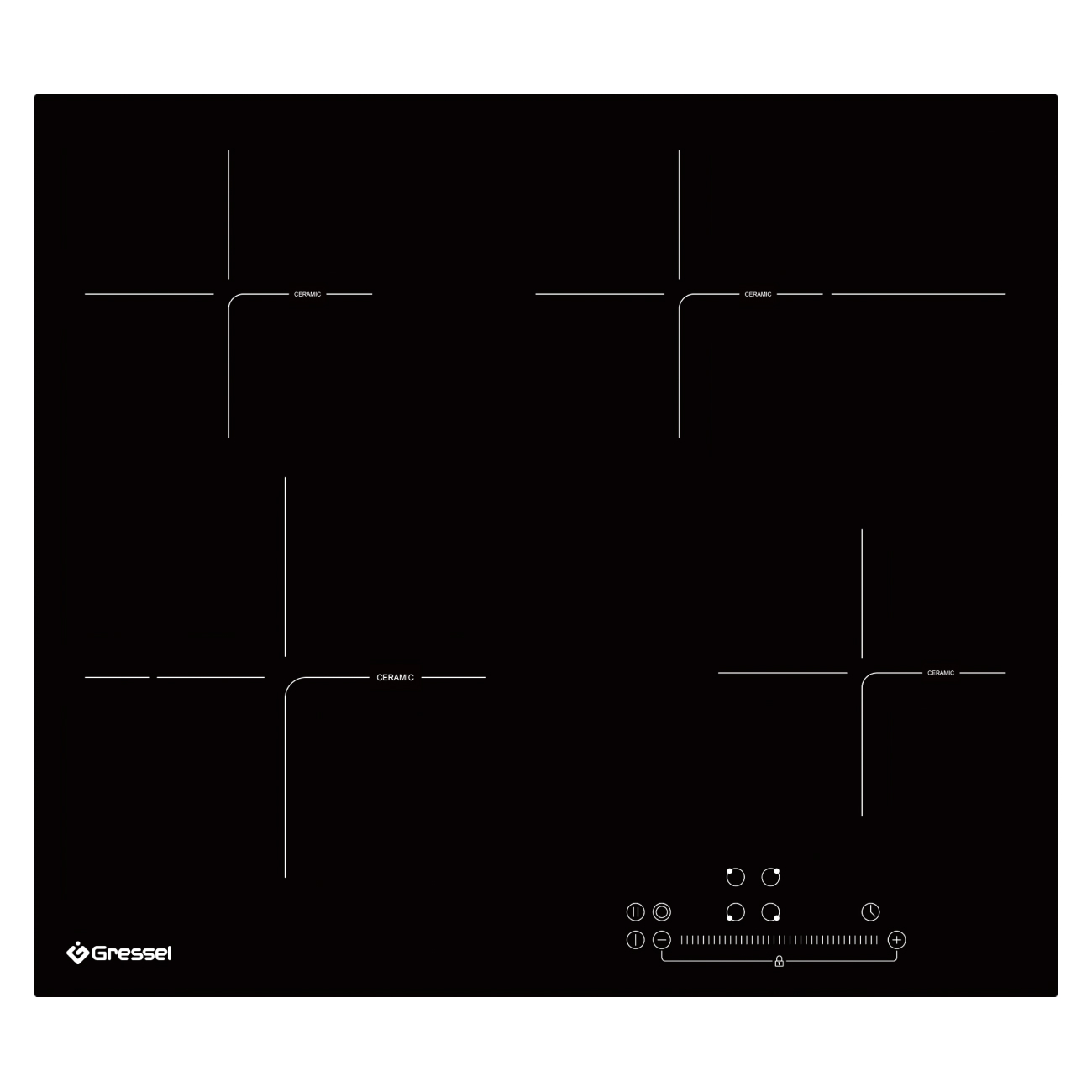 Встраиваемая электрическая варочная панель GRESSEL U60D24S011, 60 см, 6600Вт, индикатор остаточного тепла, зона расширения, управление Slider control, блокировка, таймер