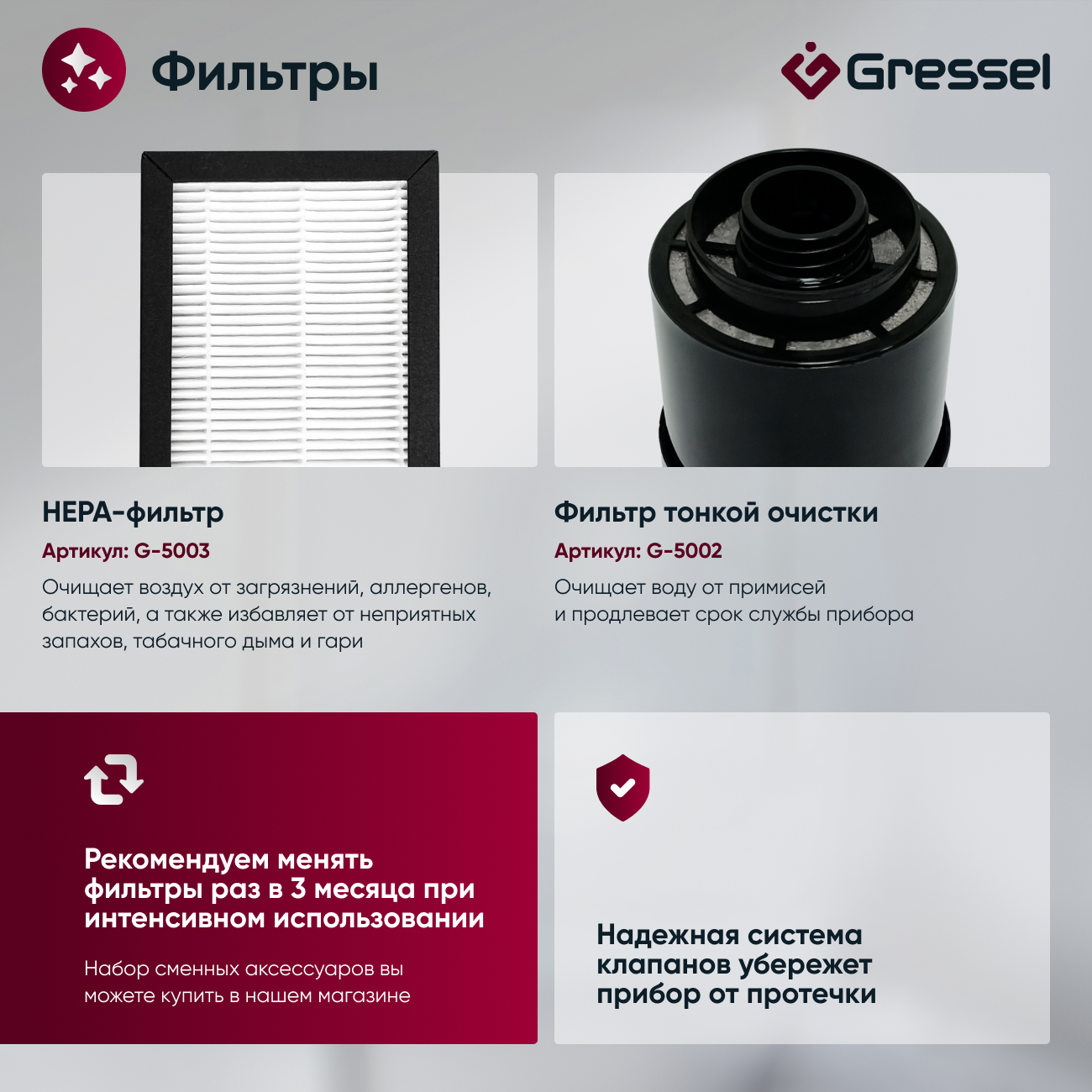 Увлажнитель воздуха для дома Gressel GRU-5002, ультразвуковой с пультом, фильтрами очистки воды и воздуха, 5.3л, аромадиффузор