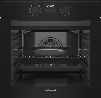 Встраиваемый духовой шкаф GRESSEL U6EB58000 60 см, 82 л, XXL объем, 8 режимов, Конвекция, Двойное стекло, Активное охлаждение корпуса, черный