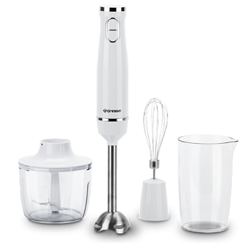 Погружной блендер Gressel GRB-4001 (3 насадки, 2 скорости, защита от перегрева, белый)