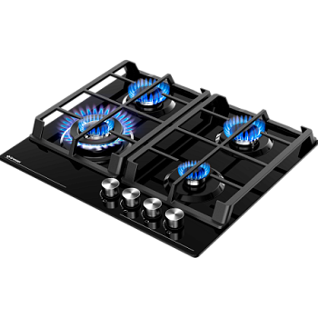 Газовая варочная панель GRESSEL U60H41S001 60 см, закаленное стекло, WOK-конфорка, автоматический розжиг, газ-контроль, чугунные решетки