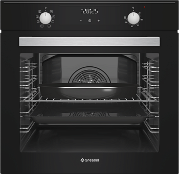 Встраиваемый духовой шкаф GRESSEL U6EB58200 60 см, 82л, XXL, 8 режимов, Конвекция, Двойное стекло, Активное охлаждение корпуса, черный