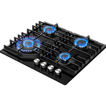 Газовая варочная панель GRESSEL U60H41S011 60 см, закаленное стекло, WOK-конфорка, автоматический розжиг, газ-контроль, чугунные решетки