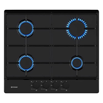 Газовая варочная панель GRESSEL U60V40B000 60 см, чугунные решетки, автоподжиг, эмалированная сталь, цвет черный