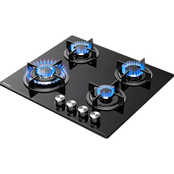 Газовая варочная панель GRESSEL U60N41S000 60 см, закаленное стекло, WOK-конфорка, автоматический розжиг, газ-контроль, чугунные решетки