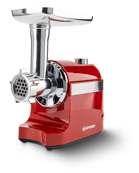 Мясорубка электрическая Gressel GMG-1702, красная, 2000Вт, металлические шестерни, насадки для кеббе и колбасок, 3 решетки для фарша
