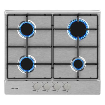 Газовая варочная панель GRESSEL U60V40M000 60 см, чугунные решетки, автоподжиг, эмалированная сталь, цвет нержавеющая сталь