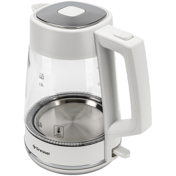 Электрический чайник Gressel GRK-1114, 1.7л, 2200Вт, защита от перегрева, контроллер Strix, подсветка, сетчатый фильтр, термостойкое стекло, белый